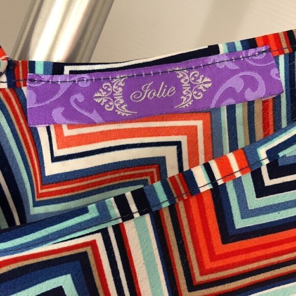 JOLIE Zigzag Chevron Multicolour V-Neck Peek-a-boo Shoulder Mini Dress Sz S - Picture 9 of 9